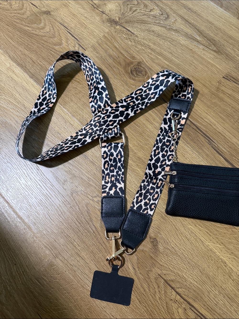 Leopard Print Crossbody Strap with Black Card Holder